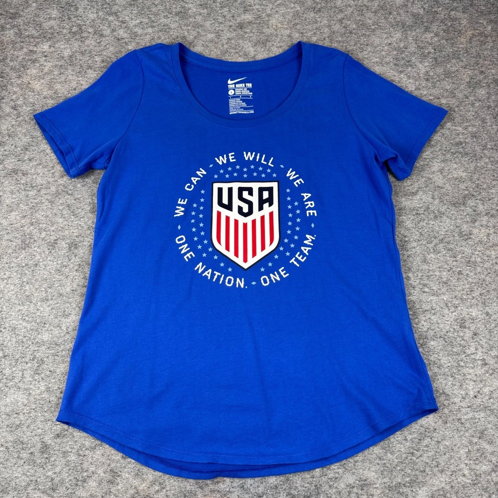 Nike Team USA Soccer T-Shirt Tee‎ Athletic Cut Blue Cotton Womens Large L